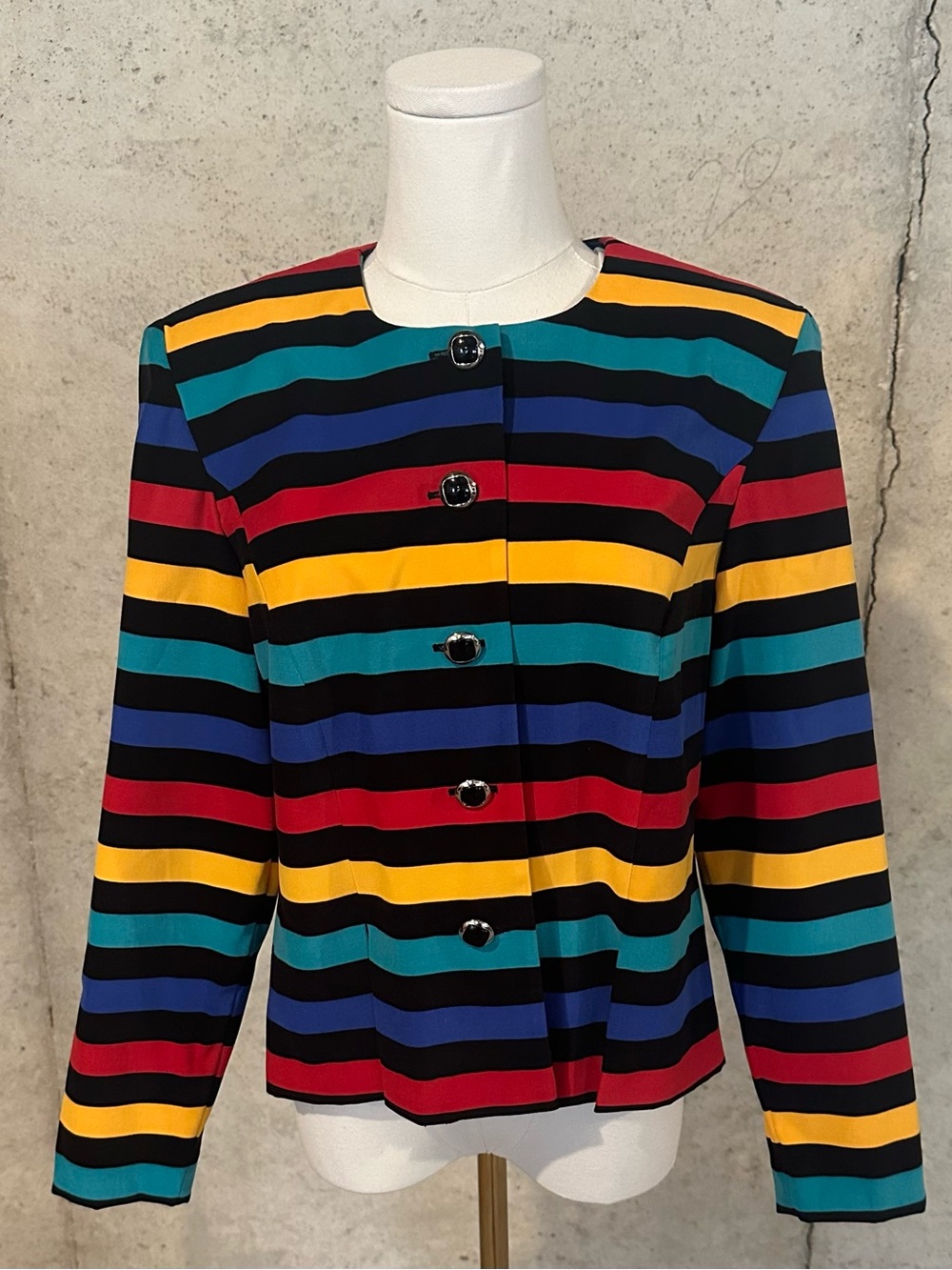 Leslie Fay Striped Blazer Colorful Retro 80s Statement Jacket Dopamine Dressing
